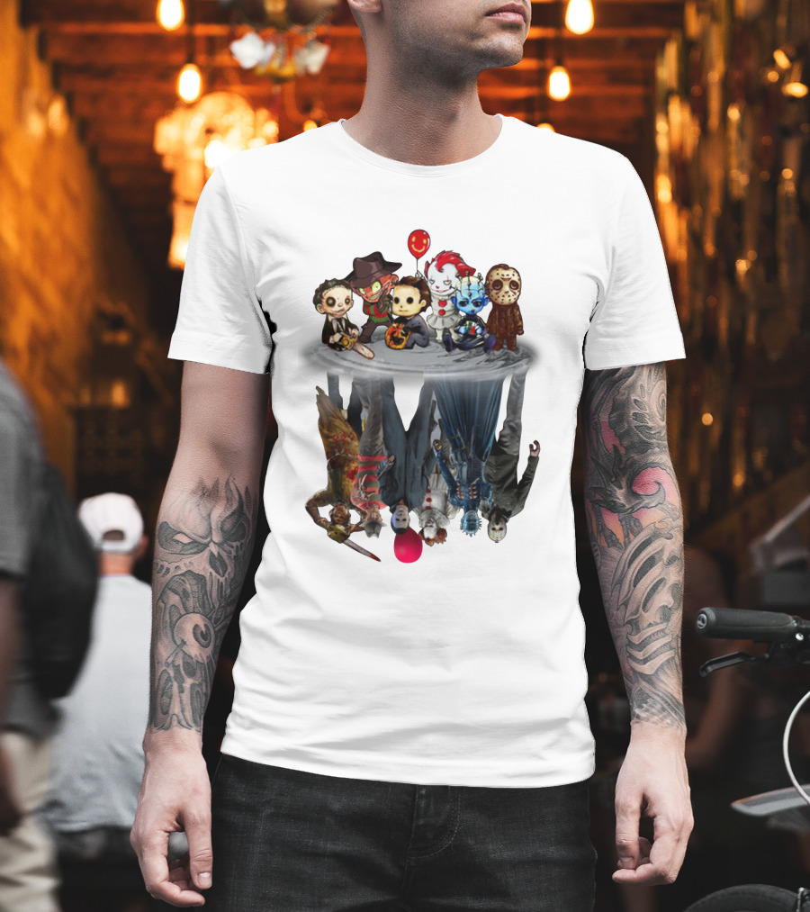 Leatherface Freddy Krueger Michael Myers Pennywise Pinhead Jason Voorhees Reflection Horror Icons Balloon T-Shirt