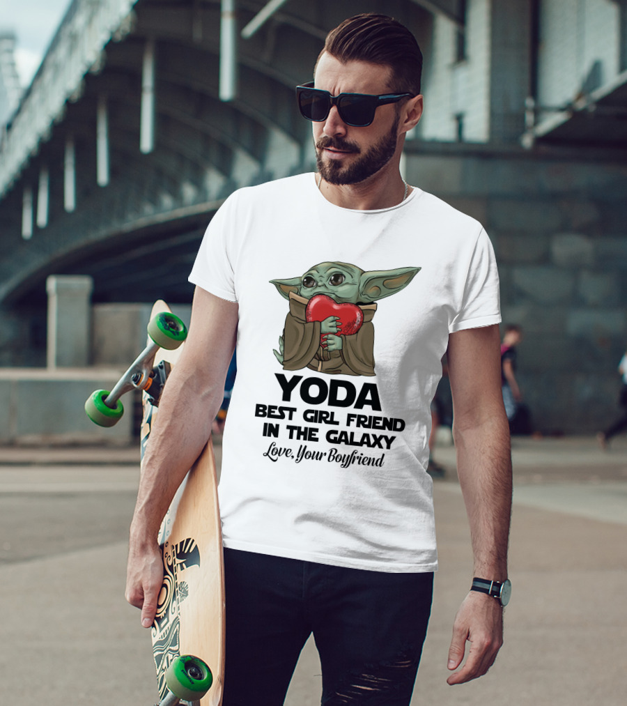Yoda Best Girl Friend In The Galaxy Love Your Boyfriend Heart Hugging T-Shirt