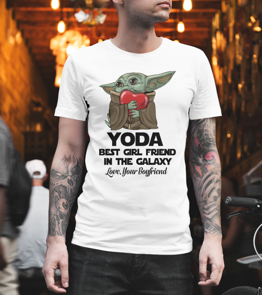 Yoda Best Girl Friend In The Galaxy Love Your Boyfriend Heart Hugging T-Shirt
