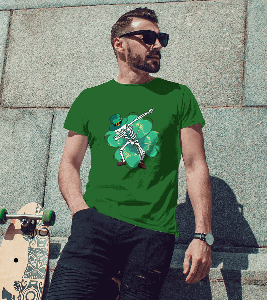Dabbing Skeleton Leprechaun Shamrock St Patrick's Day T-Shirt