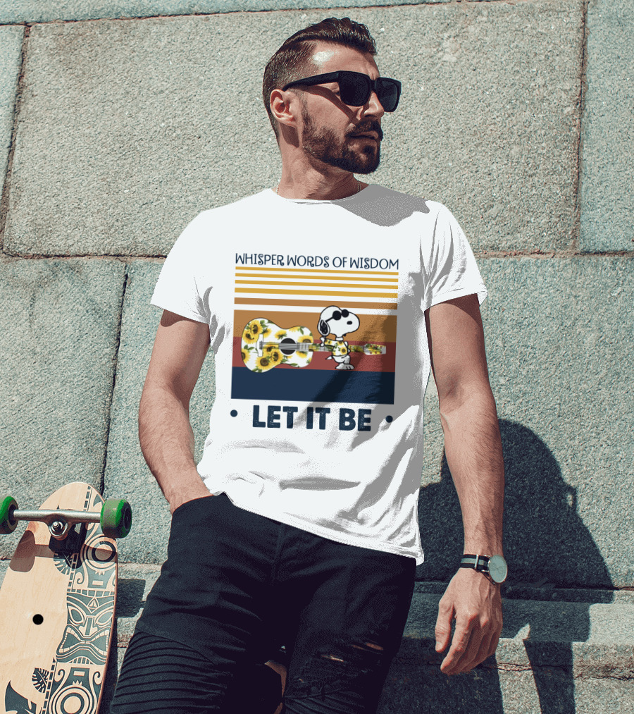 Snoopy Whisper Words Of Wisdom Let It Be Guitar Sunflowers T-Shirt