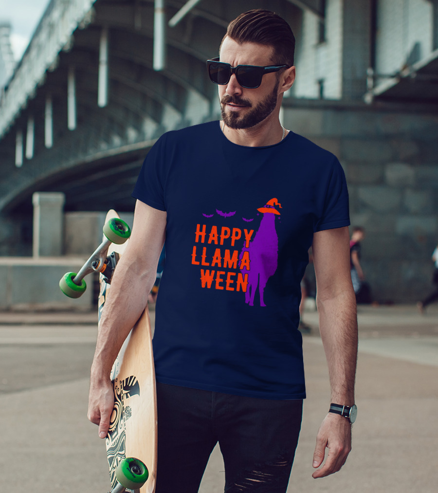 Happy Llamaween Llama Halloween Bat Witch Hat T-Shirt
