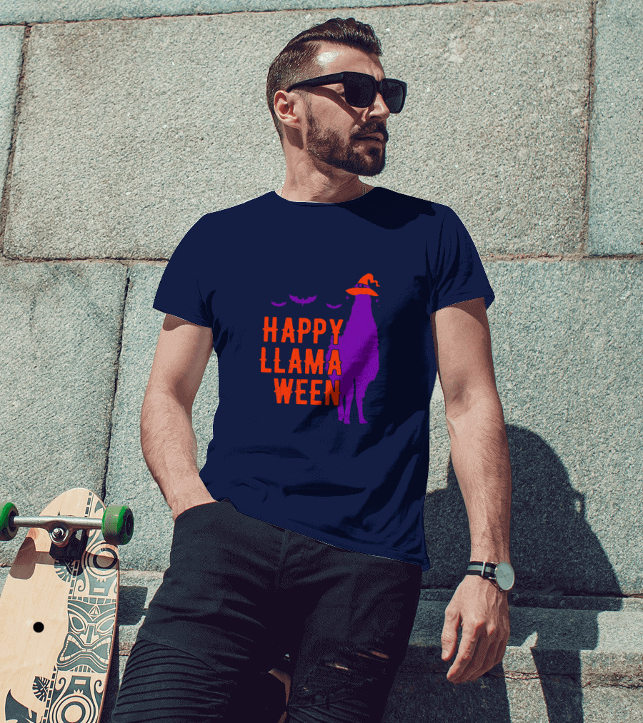 Happy Llamaween Llama Halloween Bat Witch Hat T-Shirt