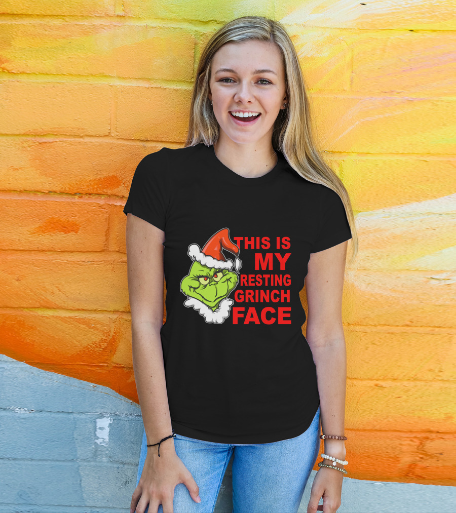This Is My Resting Grinch Face Santa Hat Grumpy Expression T-Shirt