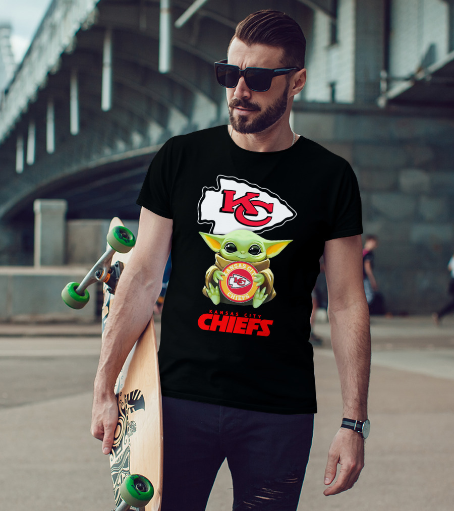 Baby Yoda Holding Kansas City Chiefs Emblem With KC T-Shirt