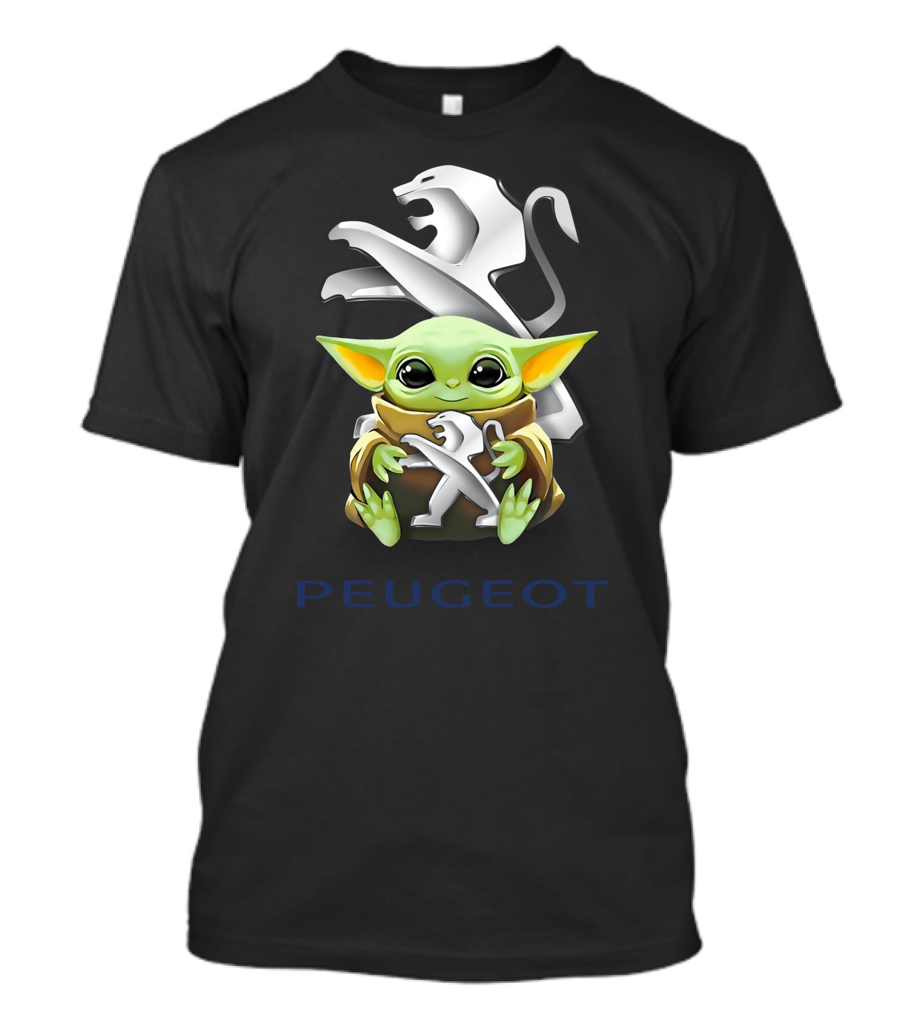 Baby Yoda Embracing Peugeot Lion T-Shirt