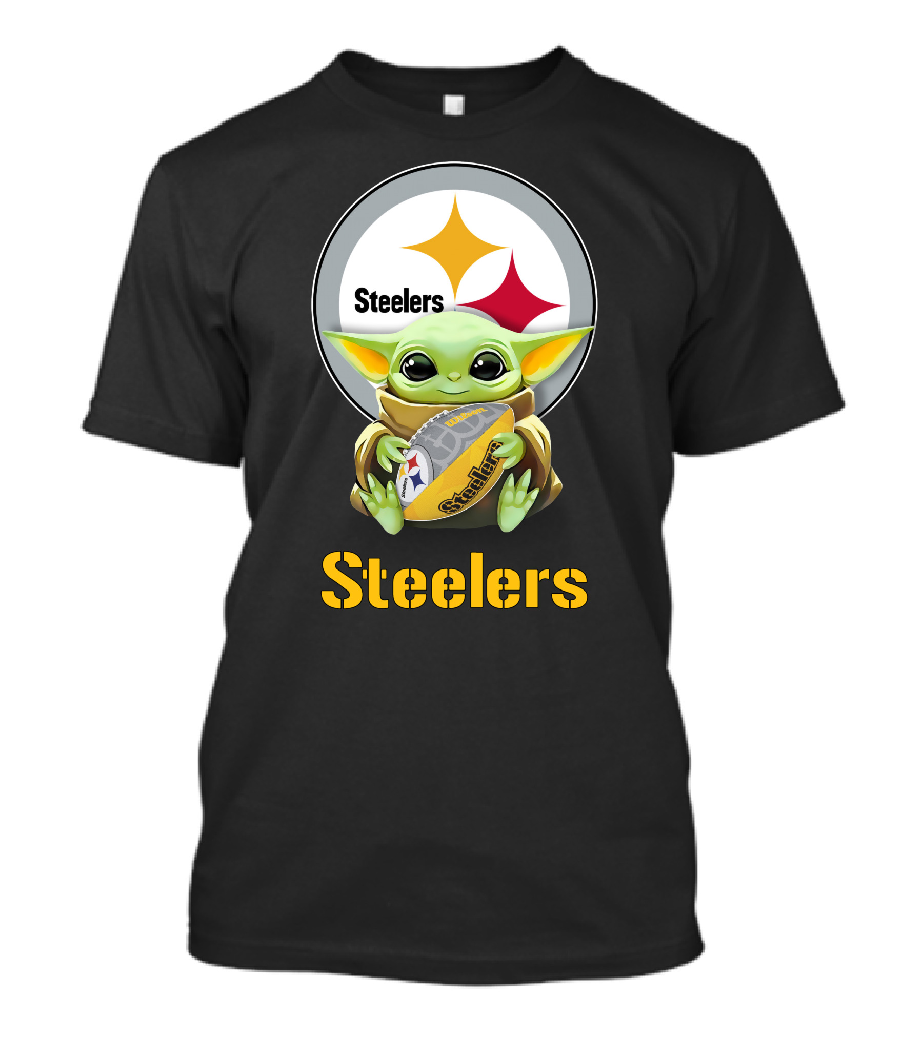 Star Wars Baby Yoda Hugging Pittsburgh Steelers Football T-Shirt