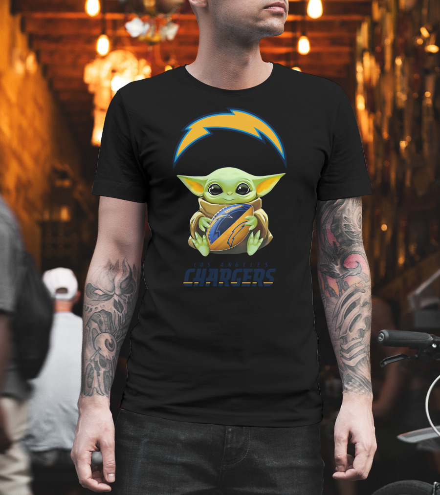 Baby Yoda Hug Los Angeles Chargers Football T-Shirt