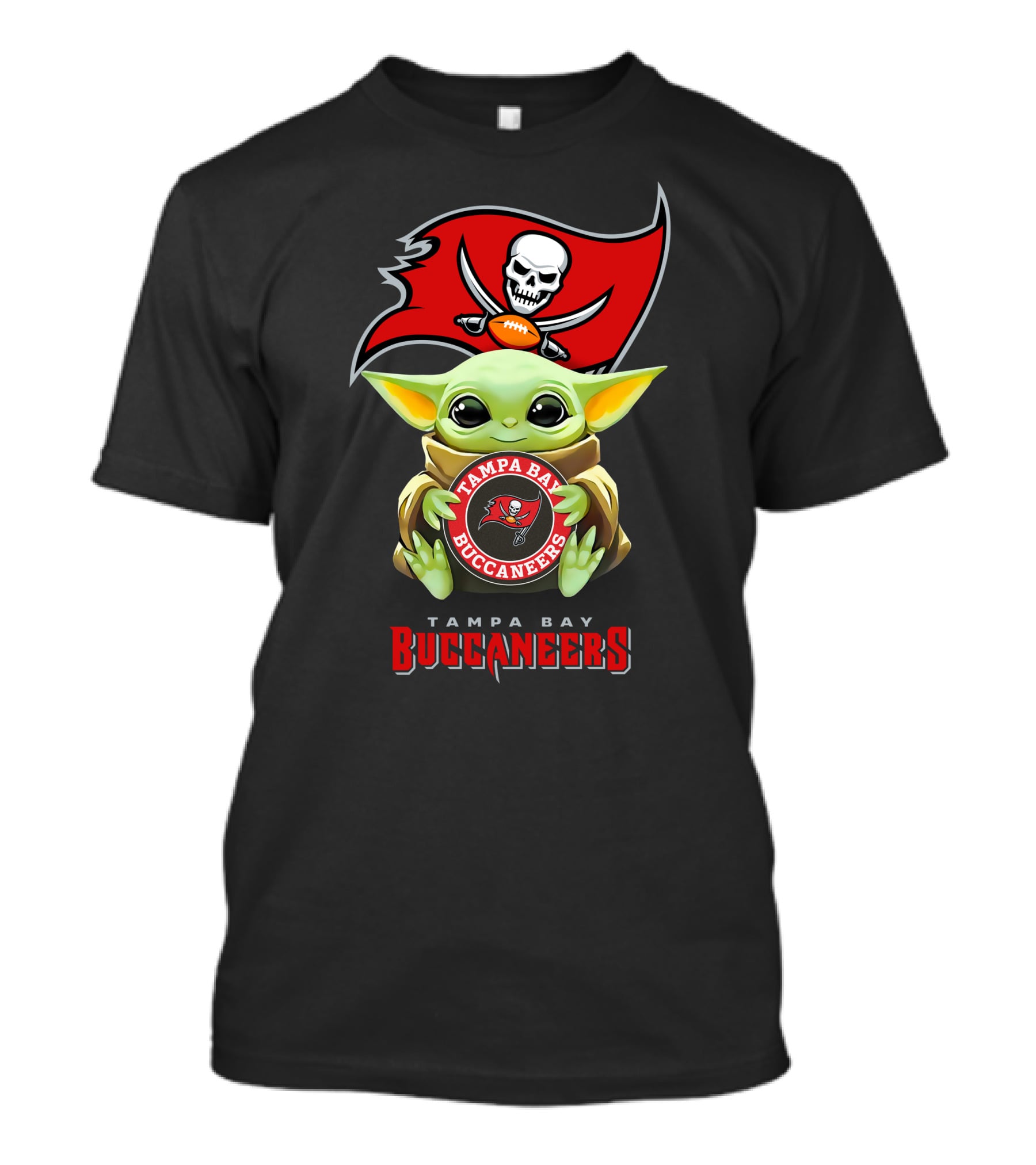 Baby Yoda Tampa Bay Buccaneers Hug With Logo And Helmet Flag T-Shirt