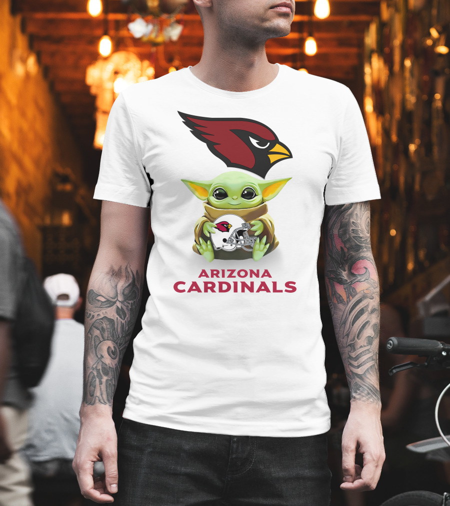 Baby Yoda Holds Arizona Cardinals Helmet T-Shirt