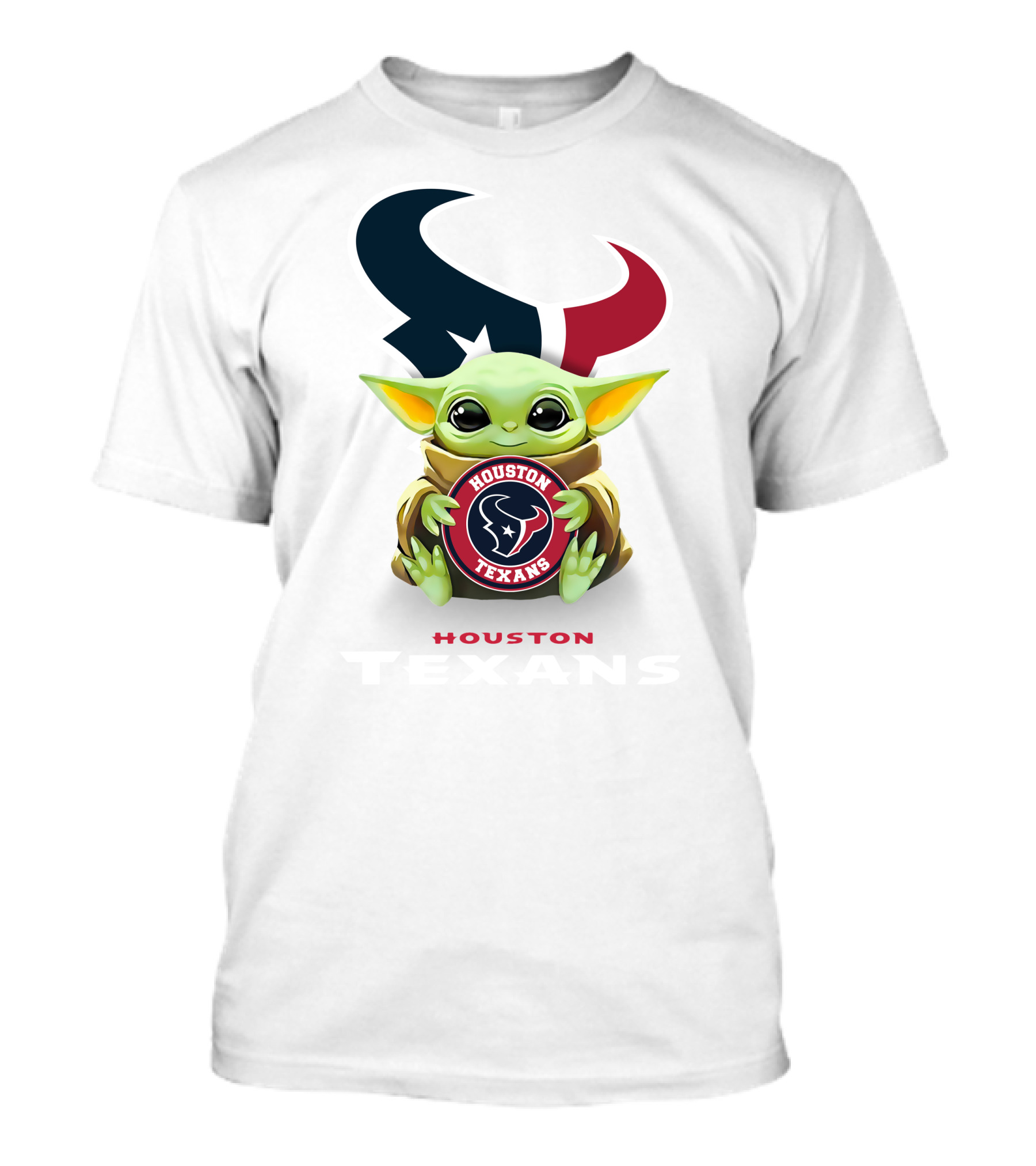 Baby Yoda Holding Houston Texans Logo With Team Emblem In T-Shirt