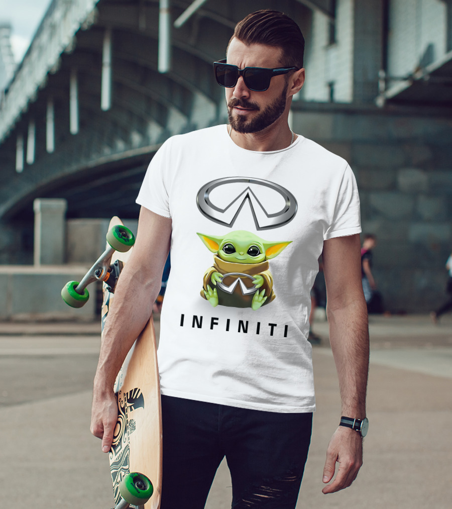 Baby Yoda Holding Infiniti Logo Hugging Symbol T-Shirt