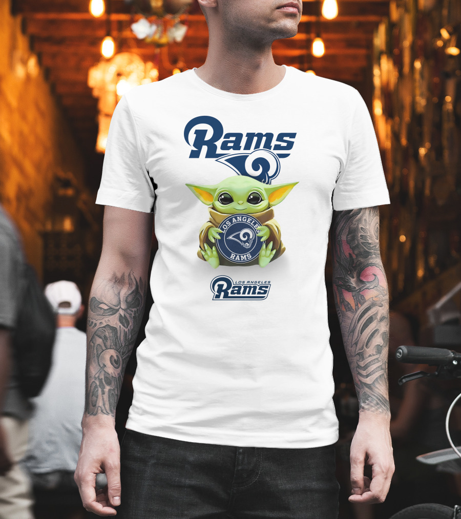 Baby Yoda Holding Los Angeles Rams Emblem With Rams T-Shirt