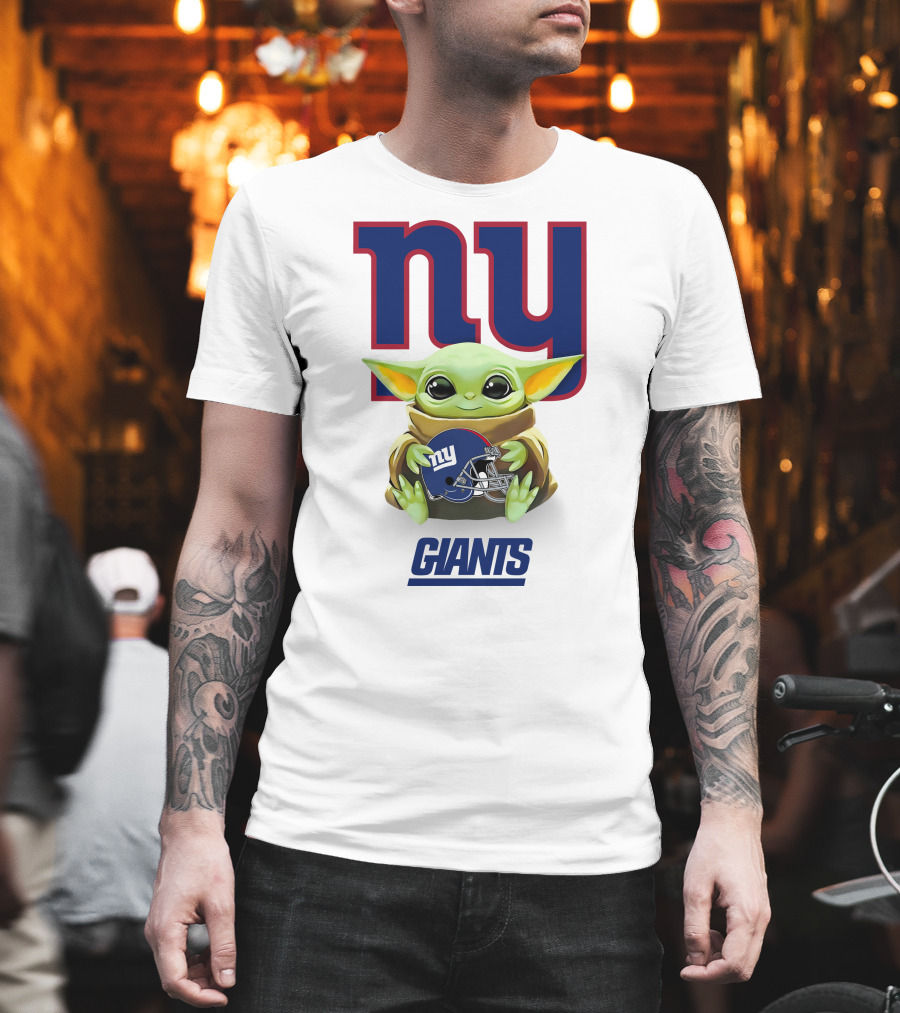 Baby Yoda Holding New York Giants Helmet With Ny T-Shirt