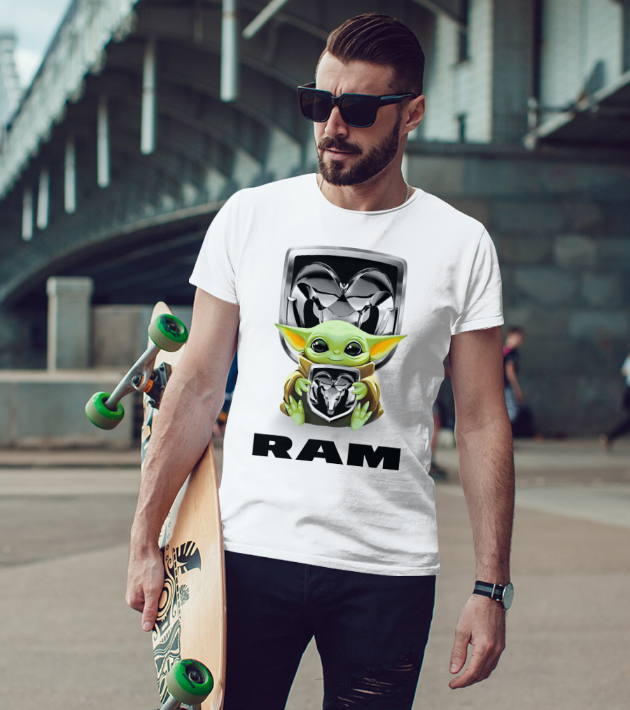 Baby Yoda Ram Logo Hugging Merchandise T-Shirt