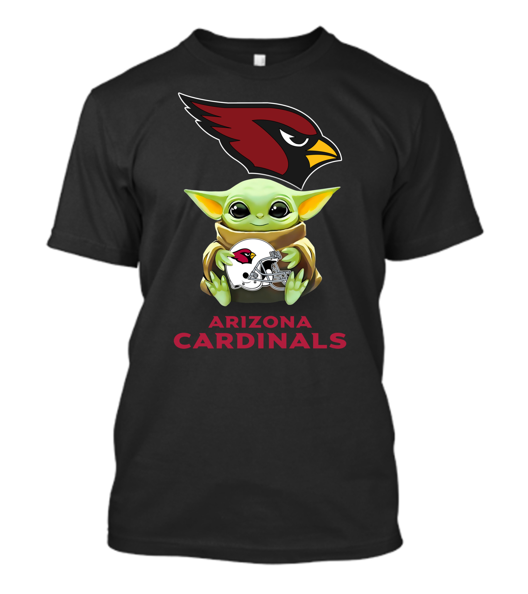 Star Wars Baby Yoda Holds Arizona Cardinals Helmet T-Shirt