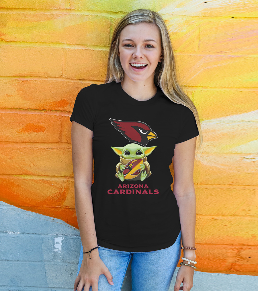 Star Wars Baby Yoda Holding Arizona Cardinals Football T-Shirt