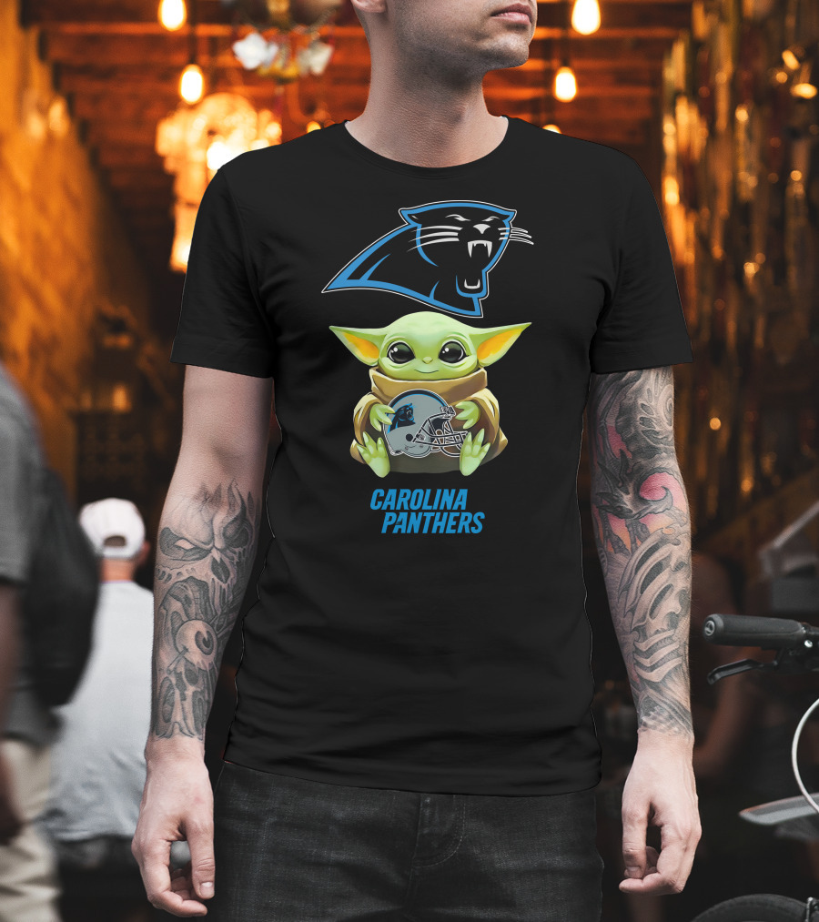 Star Wars Baby Yoda With Carolina Panthers Helmet T-Shirt