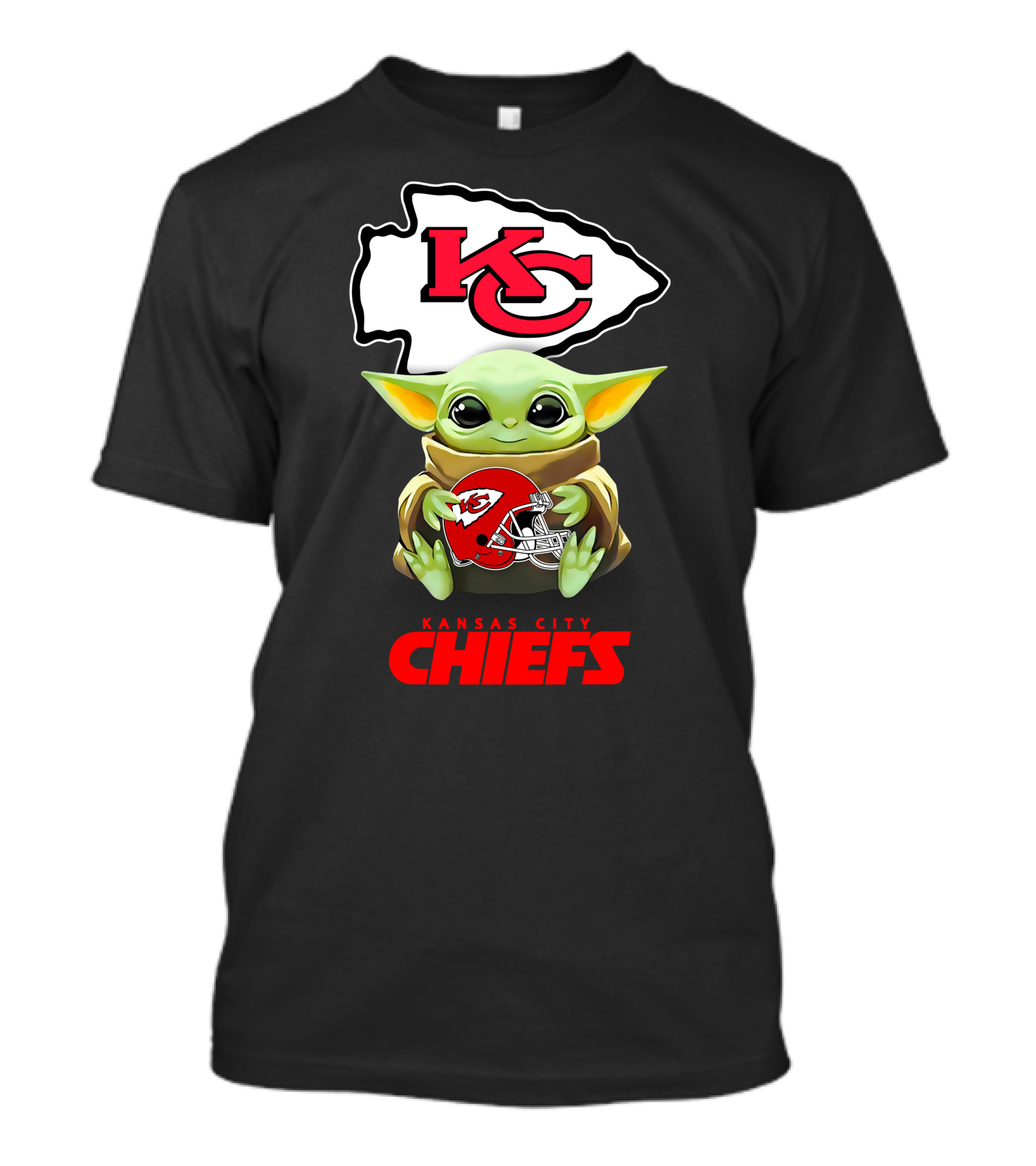 Kansas City Chiefs Baby Yoda Holding Chiefs Helmet Star Wars T-Shirt