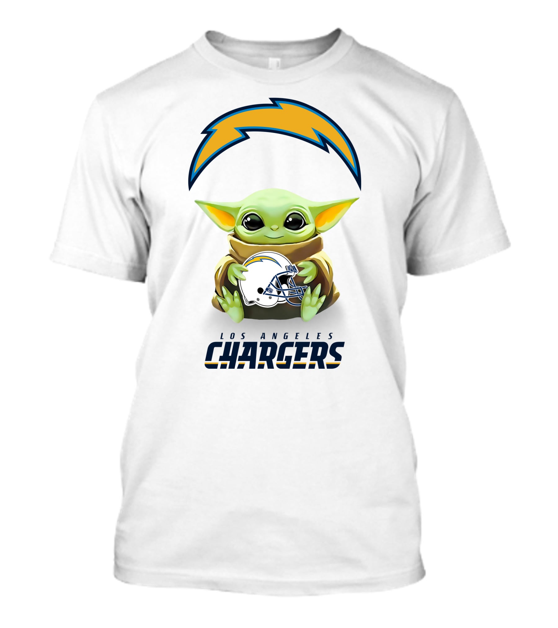 Los Angeles Chargers Star Wars Baby Yoda Hugging Helmet T-Shirt