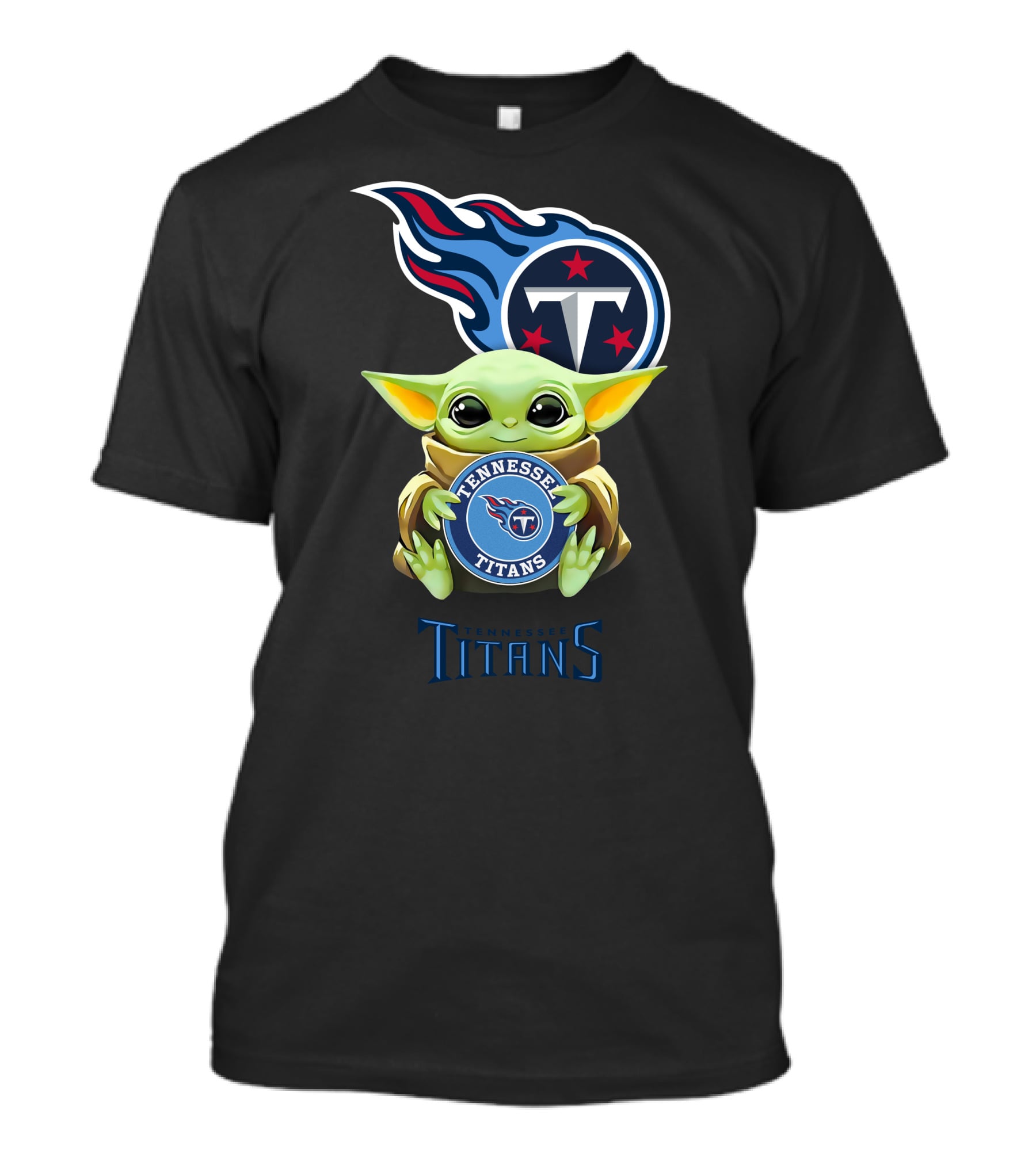 Star Wars Baby Yoda Holding Tennessee Titans Emblem T-Shirt