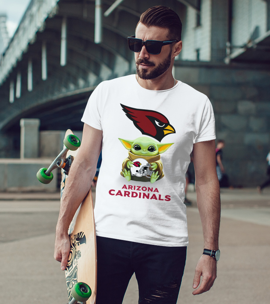 Baby Yoda Arizona Cardinals Helmet Hug With Cardinals T-Shirt