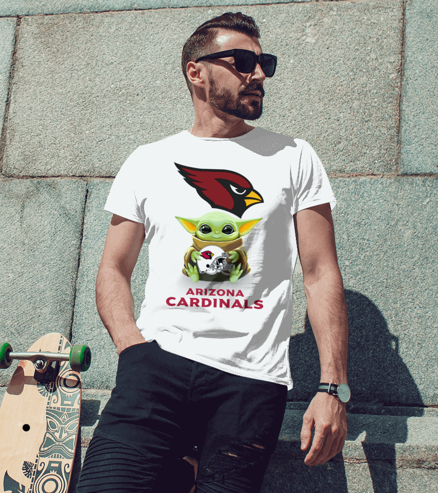 Baby Yoda Arizona Cardinals Helmet Hug With Cardinals T-Shirt