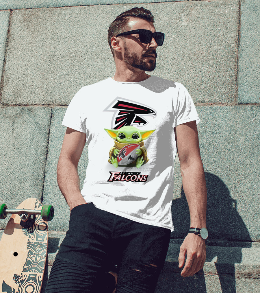 Baby Yoda Holding Atlanta Falcons Football Fan Gear T-Shirt