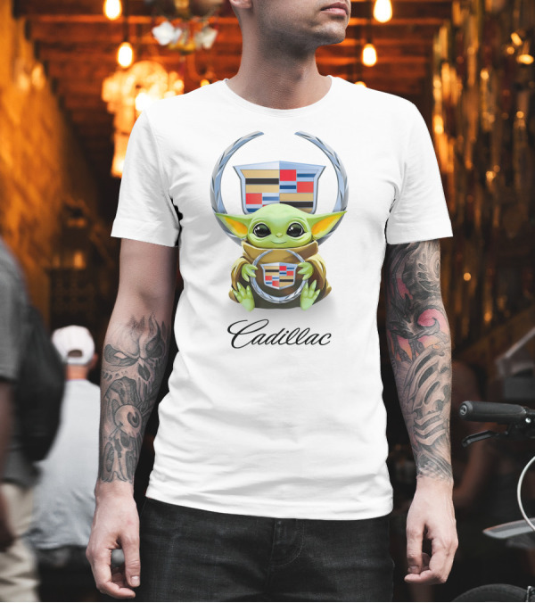 Baby Yoda Holding Cadillac Logo with Crest T-Shirt Baby Yoda Holding Cadillac Logo with Crest T-Shirt