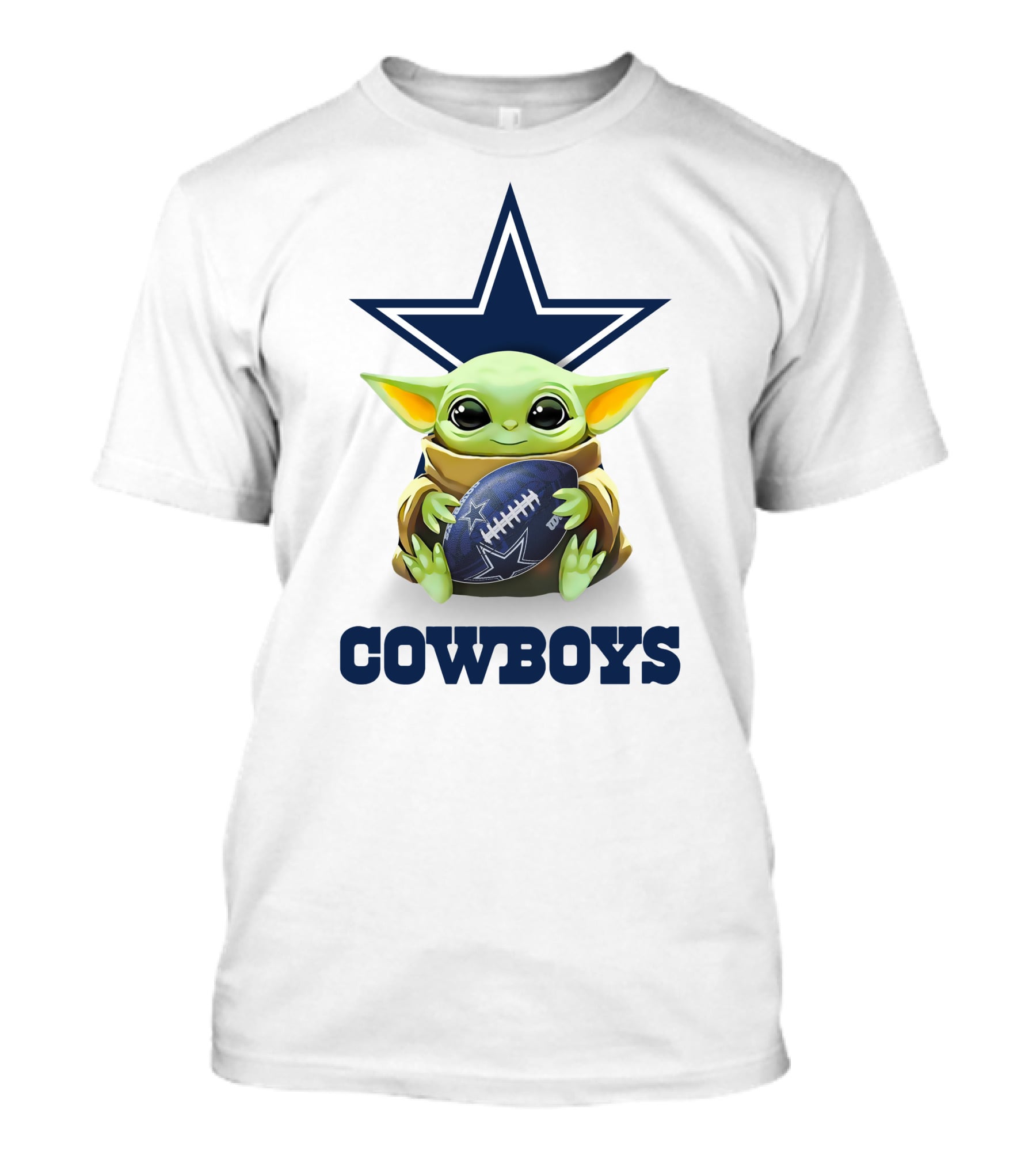 Cowboys Baby Yoda Hugging Dallas Football Star Logo White Background T-Shirt