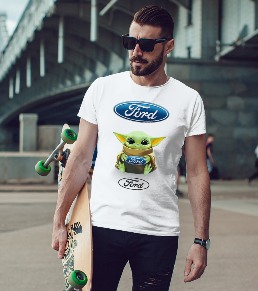 Baby Yoda Holding Ford Emblem With Ford T-Shirt