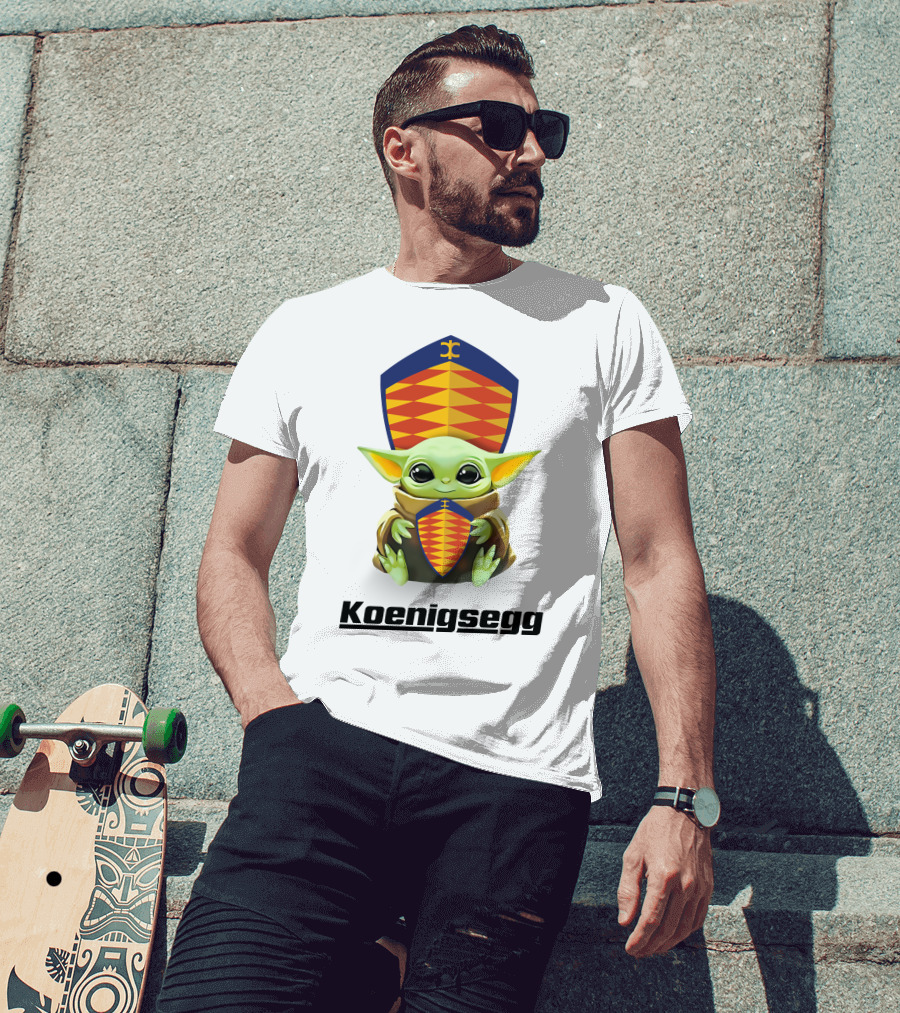 Baby Yoda Holding Koenigsegg Emblem With Shield T-Shirt