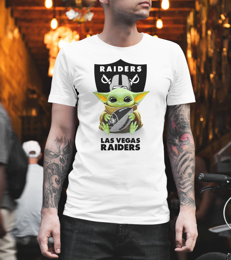 Baby Yoda Hug Las Vegas Raiders Football Fan Raiders Ball T-Shirt