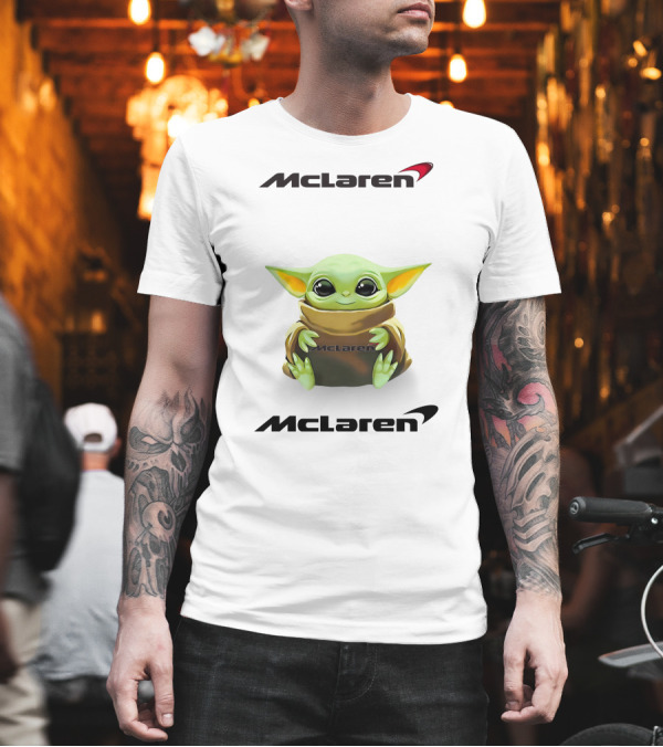 Baby Yoda Holding McLaren Logo Embrace T-Shirt Baby Yoda Holding McLaren Logo Embrace T-Shirt