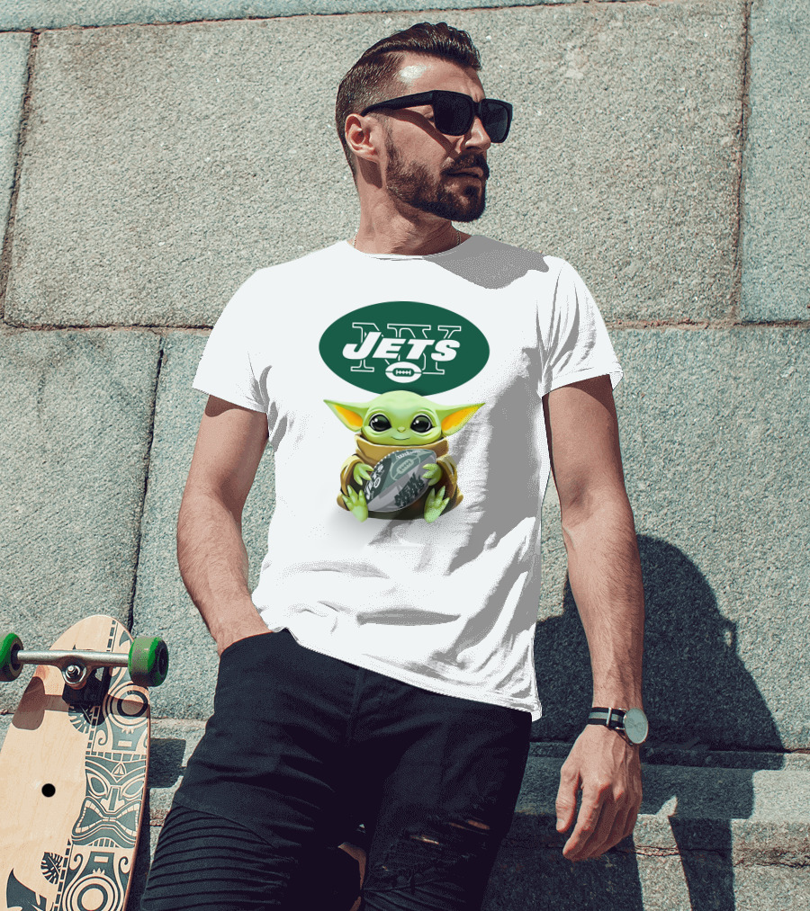 Baby Yoda Hugging New York Jets Football T-Shirt