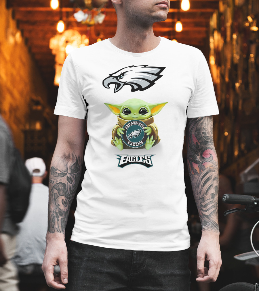 Baby Yoda Philadelphia Eagles Hug Logo Eagles T-Shirt