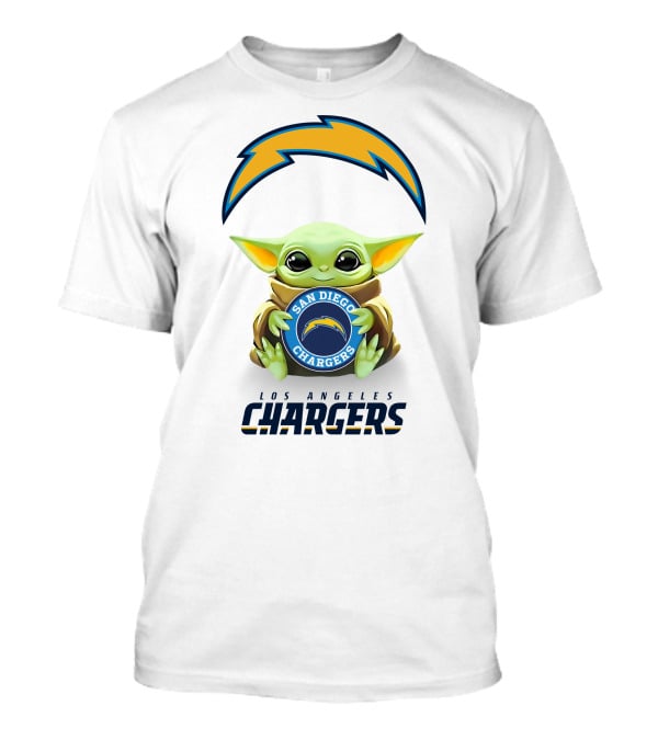 Baby Yoda Hug San Diego Chargers Los Angeles Chargers Logo White T-Shirt