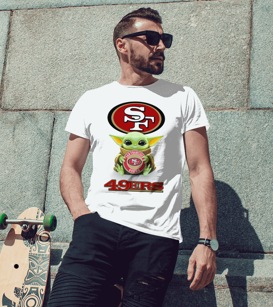 Baby Yoda Hug SF 49ers San Francisco 49ers Logo 49ers White T-Shirt