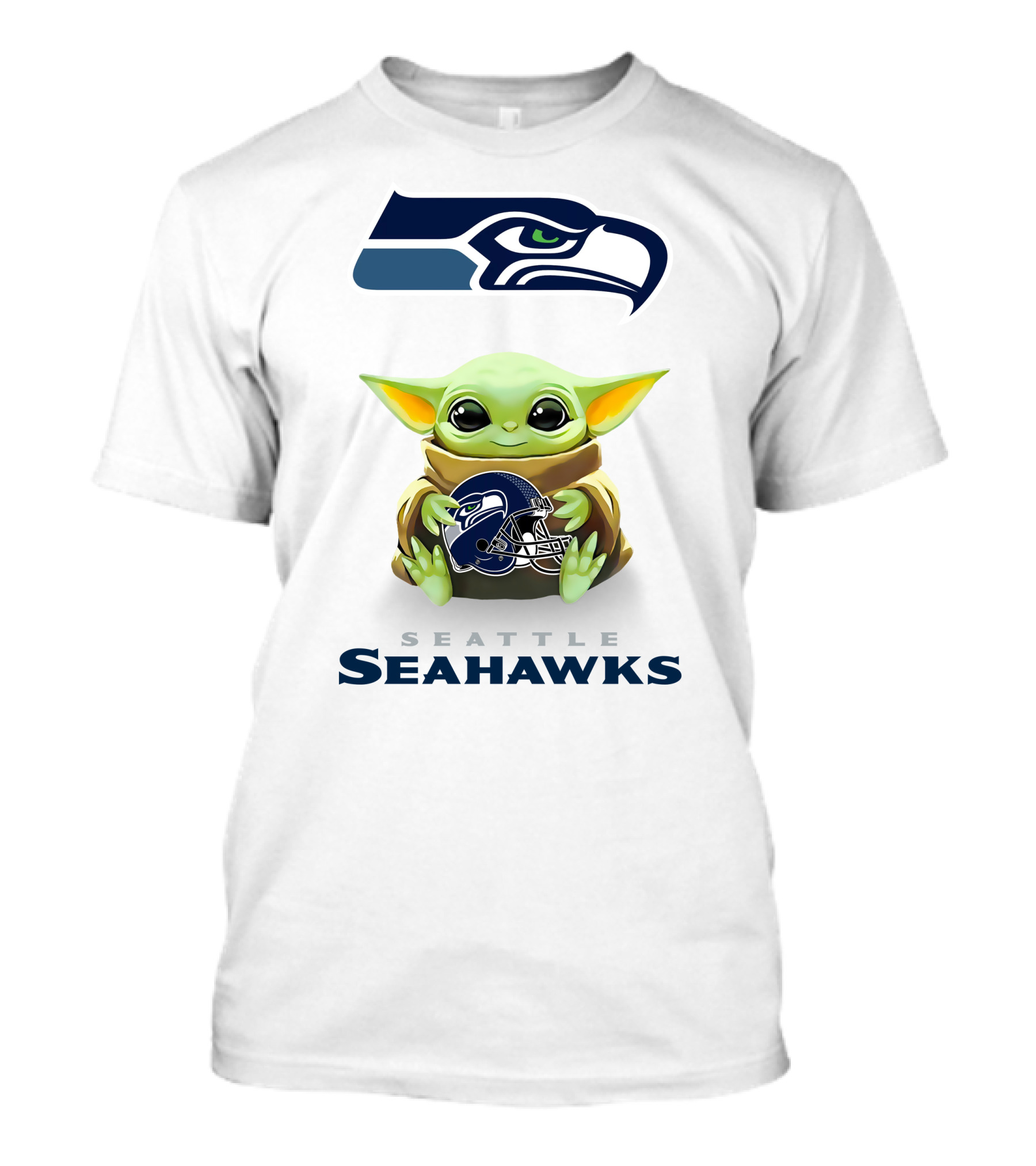 Seattle Seahawks Baby Yoda Hugging Helmet T-Shirt