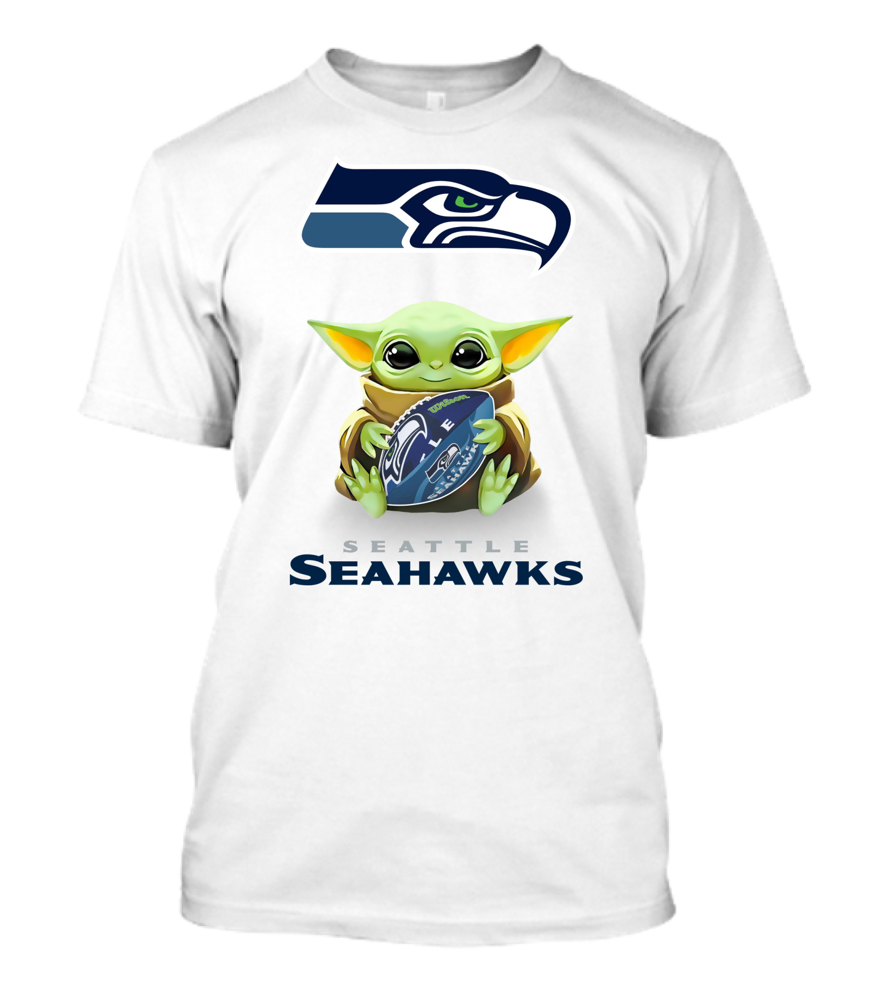 Baby Yoda Hug Seattle Seahawks Football Fan Gear T-Shirt