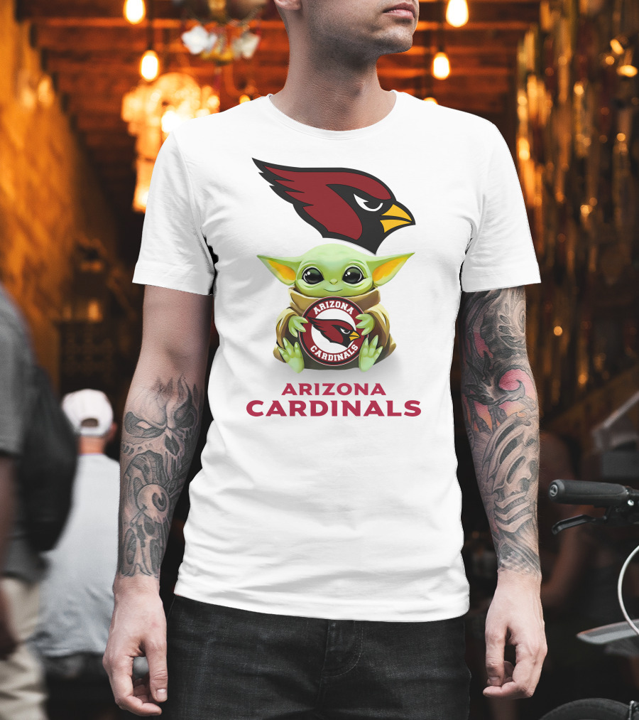Arizona Cardinals Baby Yoda Fan White Star Wars Cardinals T-Shirt