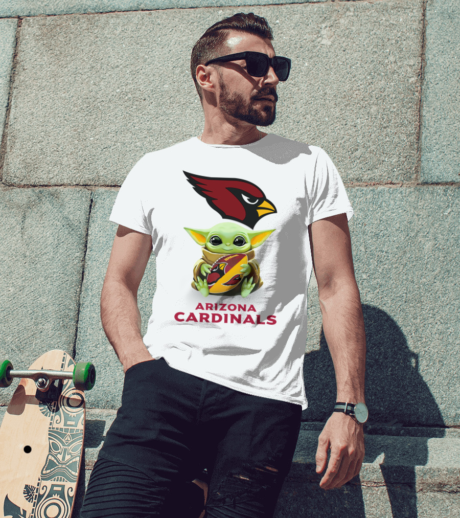 Star Wars Baby Yoda Hugging Arizona Cardinals Football Tailgate White T-Shirt