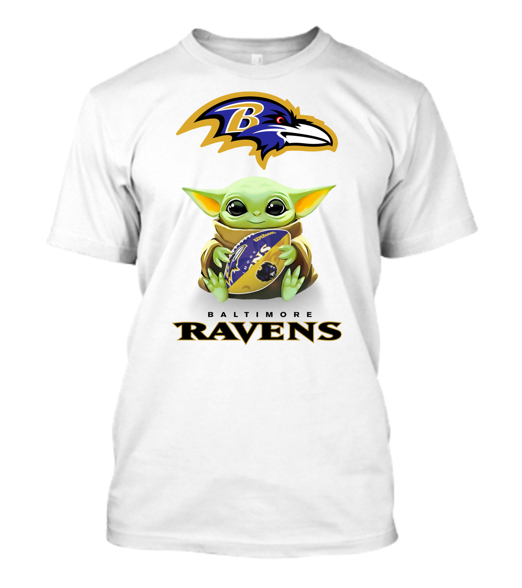 Star Wars Baby Yoda Baltimore Ravens Football Hug Ravens Logo White T-Shirt
