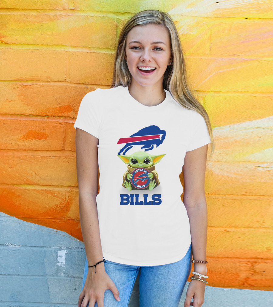 Buffalo Bills Baby Yoda Star Wars Hugging Team Logo White T-Shirt