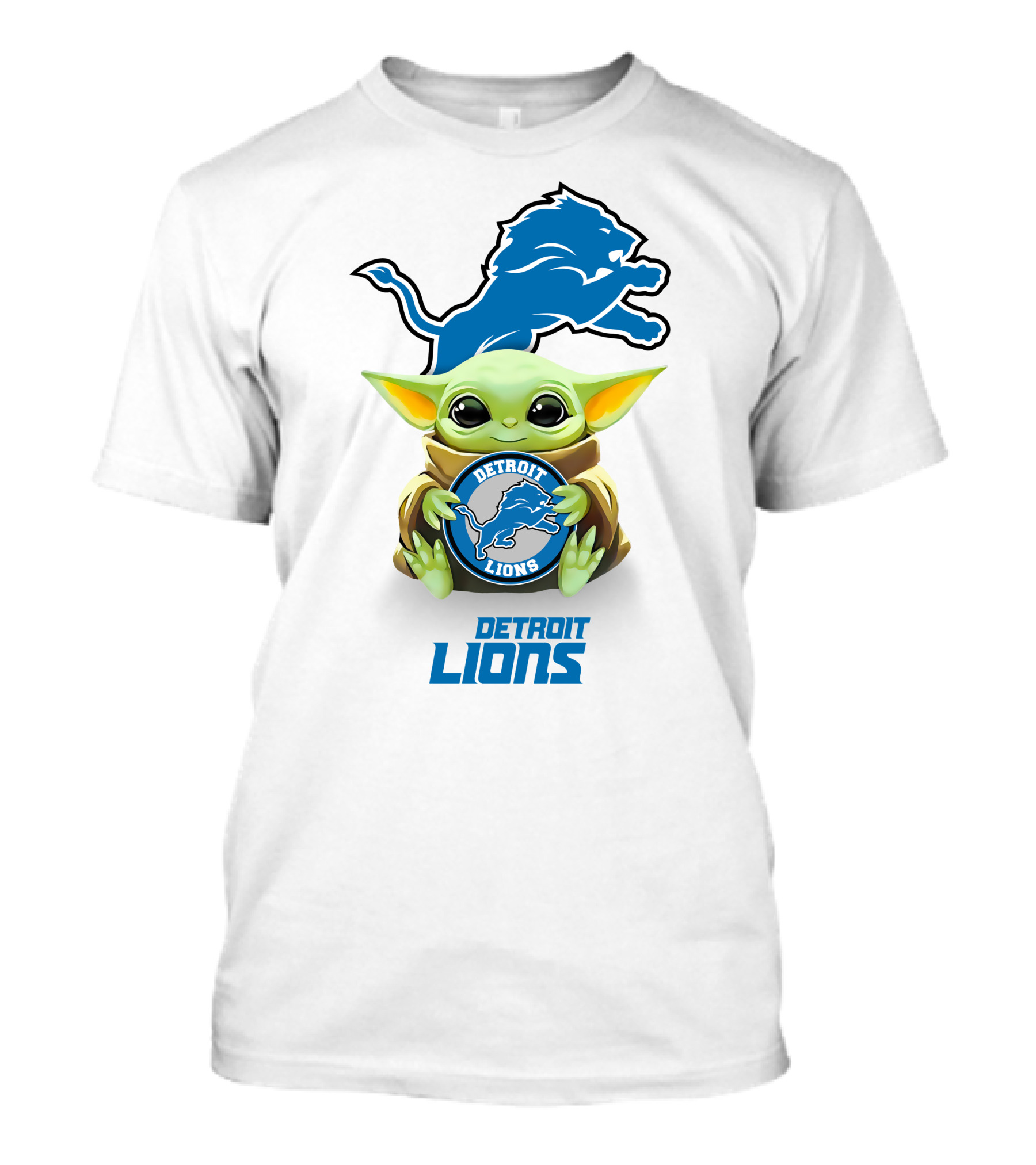 Star Wars Baby Yoda Detroit Lions Hugging Logo White T-Shirt
