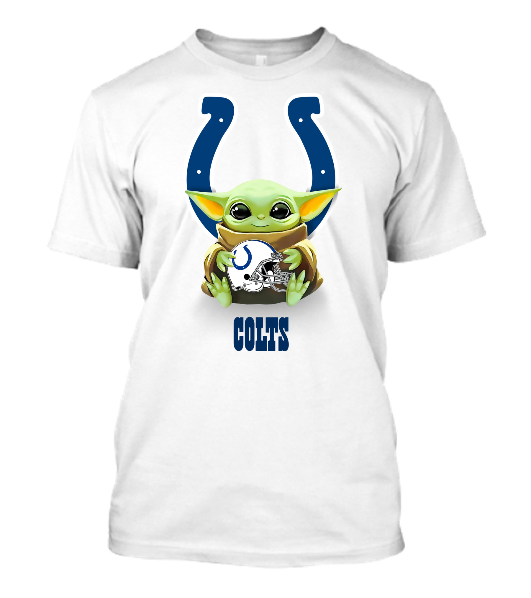 Baby Yoda Hugging Indianapolis Colts Helmet With Horseshoe T-Shirt