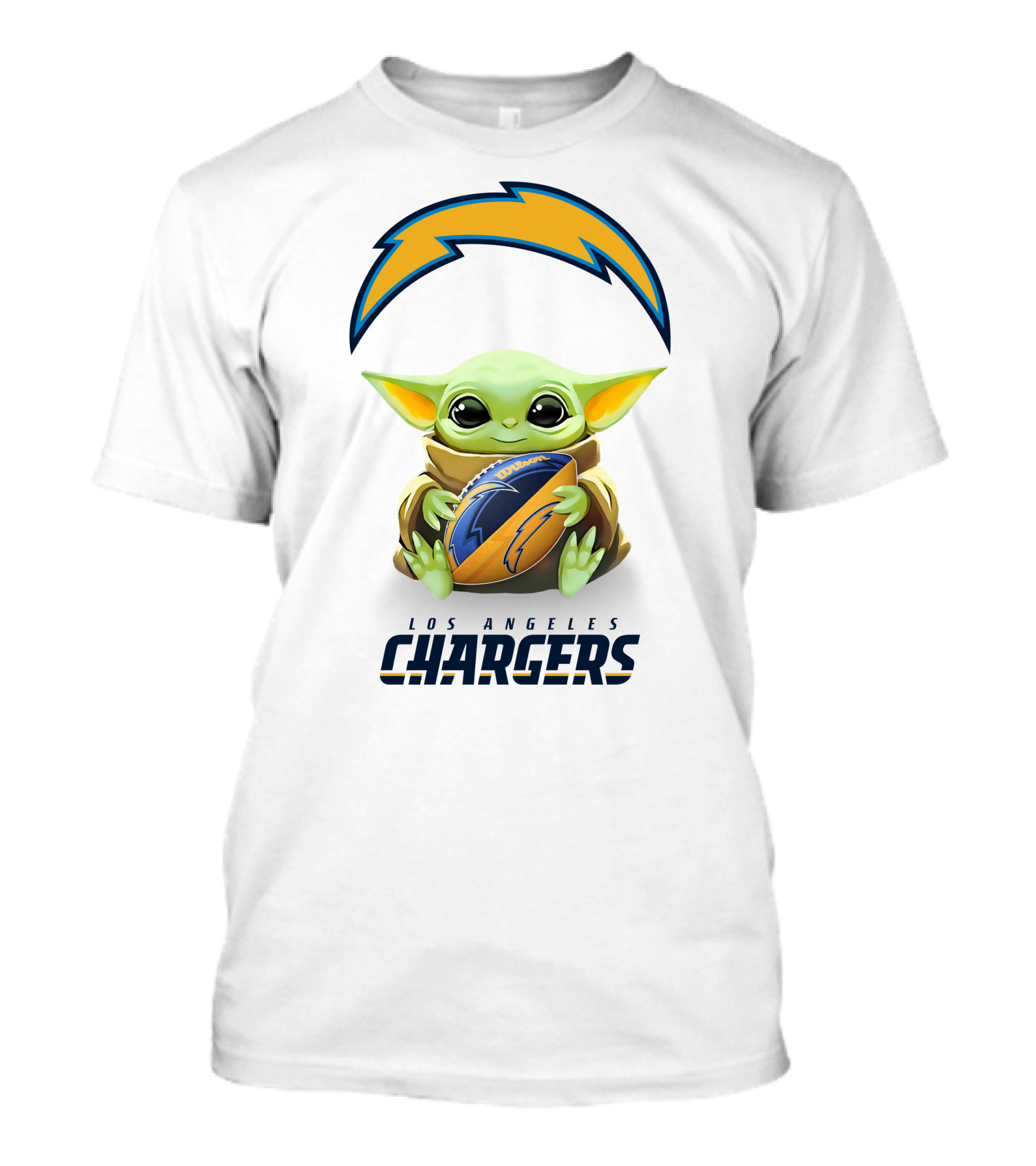 Star Wars Baby Yoda Los Angeles Chargers Football Hug White T-Shirt