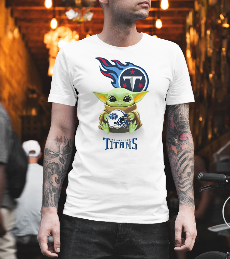 Star Wars Baby Yoda Holding Tennessee Titans Helmet T-Shirt