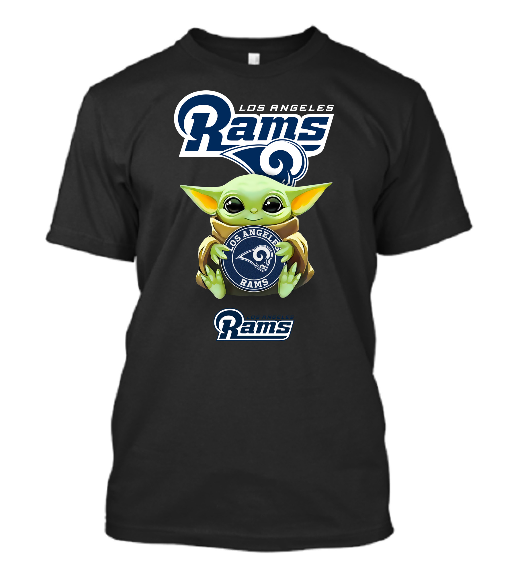 Grogu Holding Los Angeles Rams Football Emblem T-Shirt