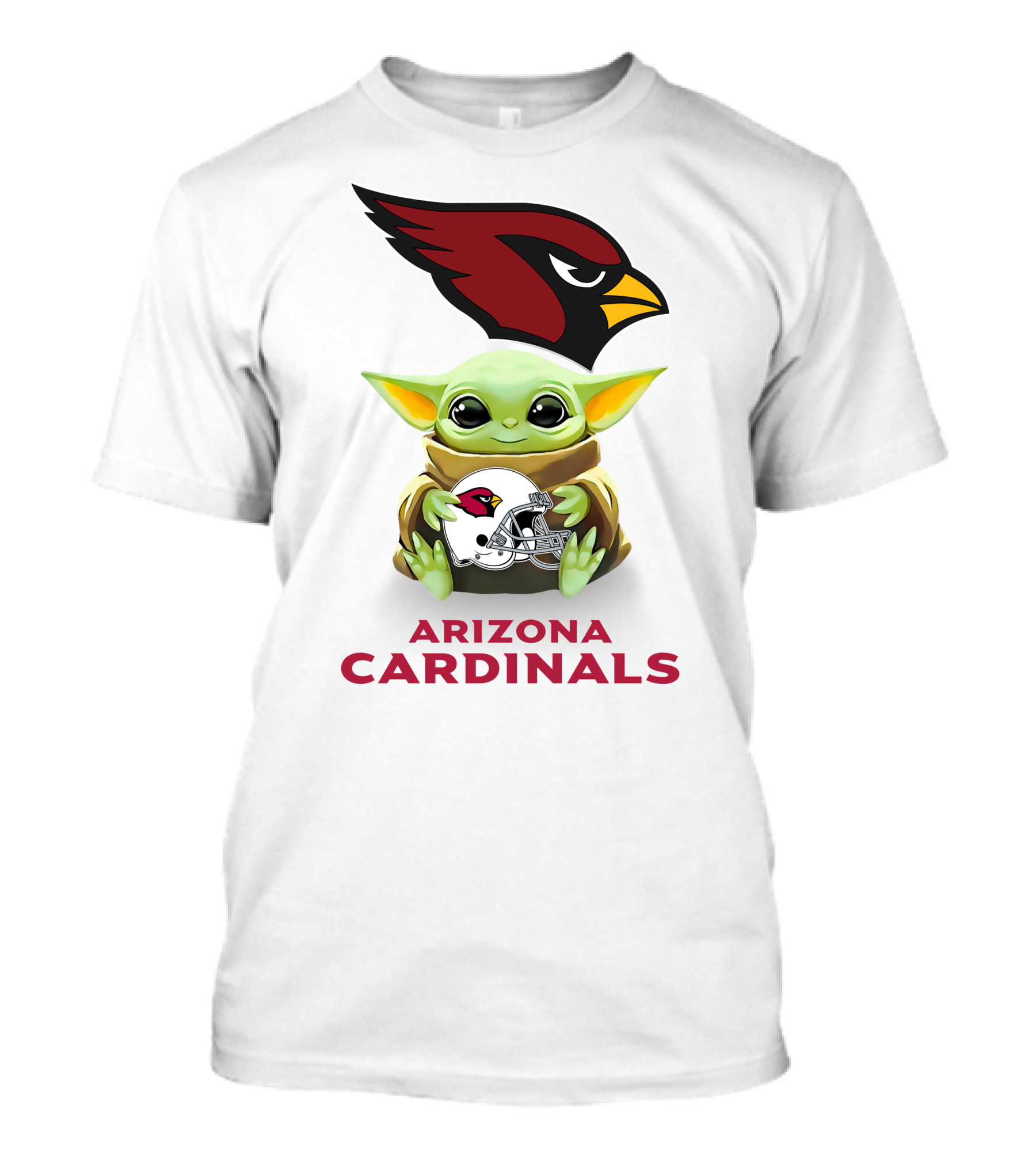Grogu Holding Arizona Cardinals Helmet With Team Logo And Name T-Shirt